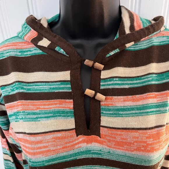 Vintage 70's Striped Hooded Tunic with Bell Sleeves, Size 38 (US S) - Picture 3 of 13